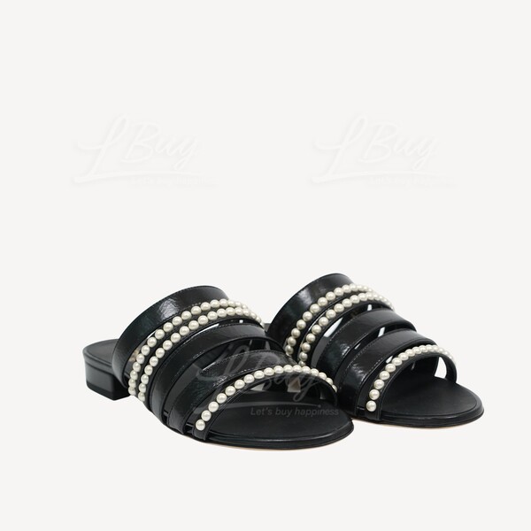 CHANEL Sandals Lambskin & Diamanté Black