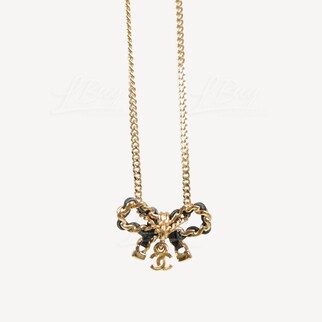Chanel Leather Gold Bow CC Logo Necklace AB8992