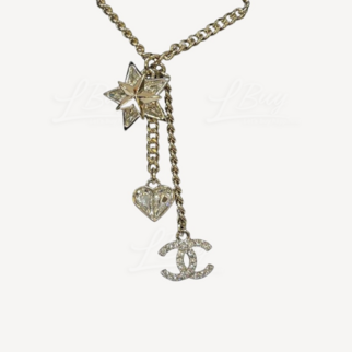 Chanel Silver CC Logo Star Heart Necklace ABA885