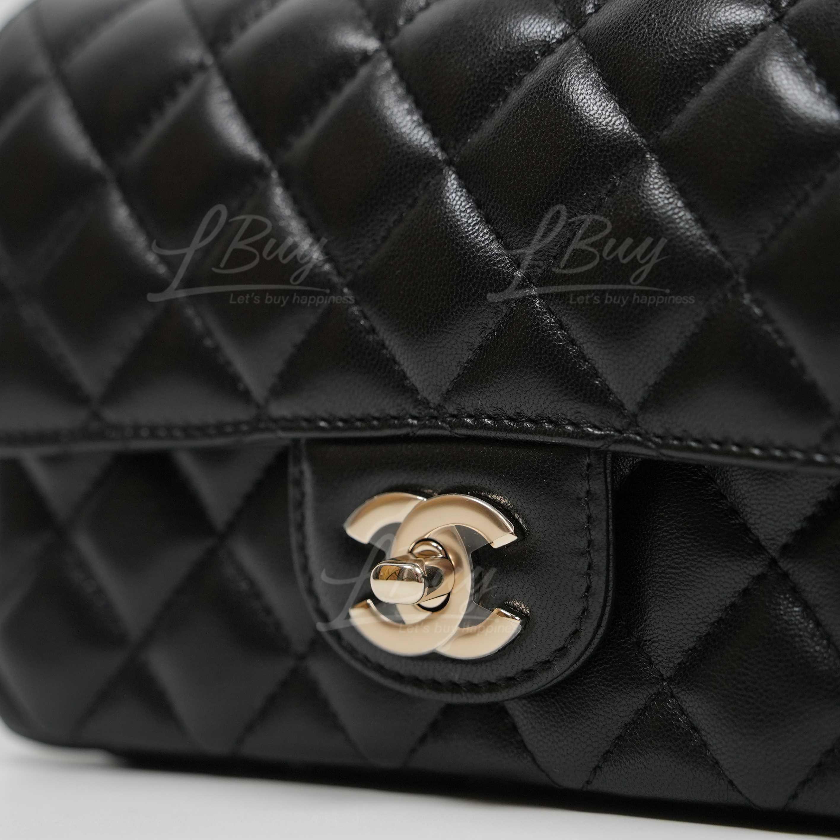 CHANEL-CHANEL 水鑽手挽金色CC Logo 20cm黑色垂蓋手袋AS4141