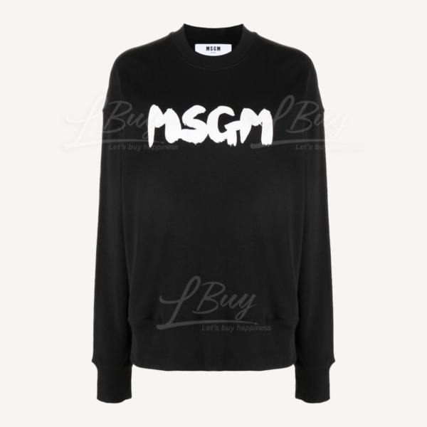 MSGM-MSGM 黑色白色Logo字長袖圓領衛衣