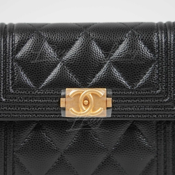 CHANEL-Chanel Boy Small Wallet Black Gold A80734