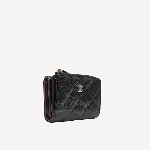 CHANEL Classic Small Flap Zip Wallet Caviar Leather Black AP3177