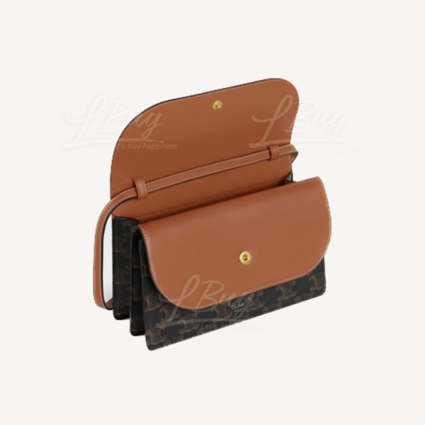 WALLET ON STRAP IN TRIOMPHE CANVAS AND SMOOTH LAMBSKIN - TAN