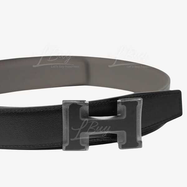 HERMÈS-Hermes H Belt Buckle & Reversible Leather Strap 32 mm Noir Etain Noir