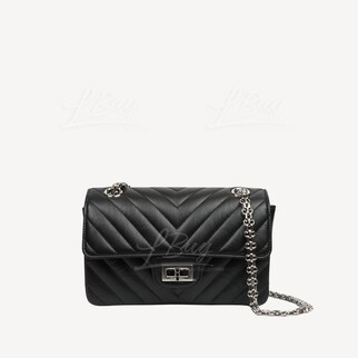 Chanel 2.55 黑色20cm银色链子垂盖手袋 AS0874