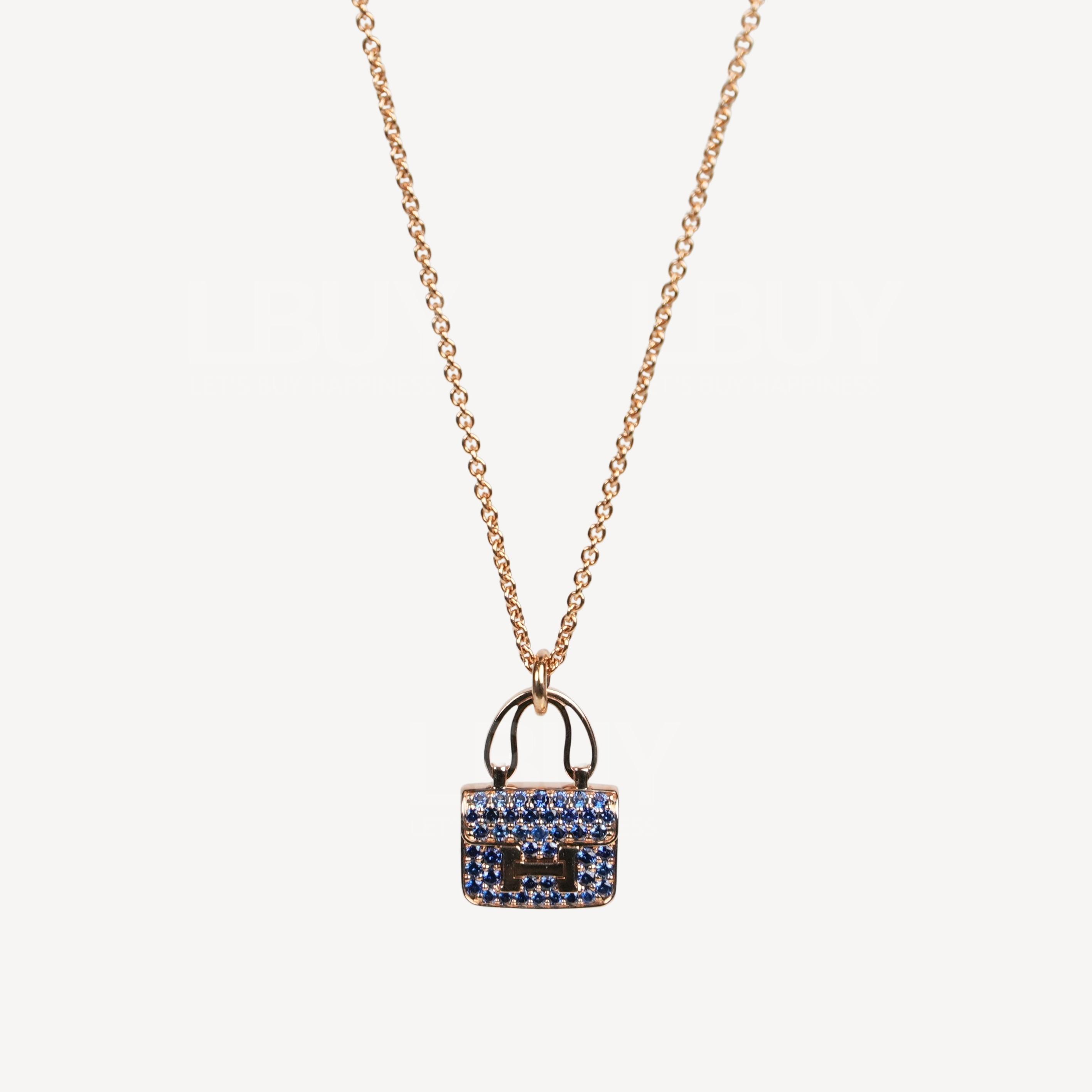 Hermes Constance Amulette Pendant in Rose Gold set with 43 Blue Sapphire Necklace (0.53 ct)