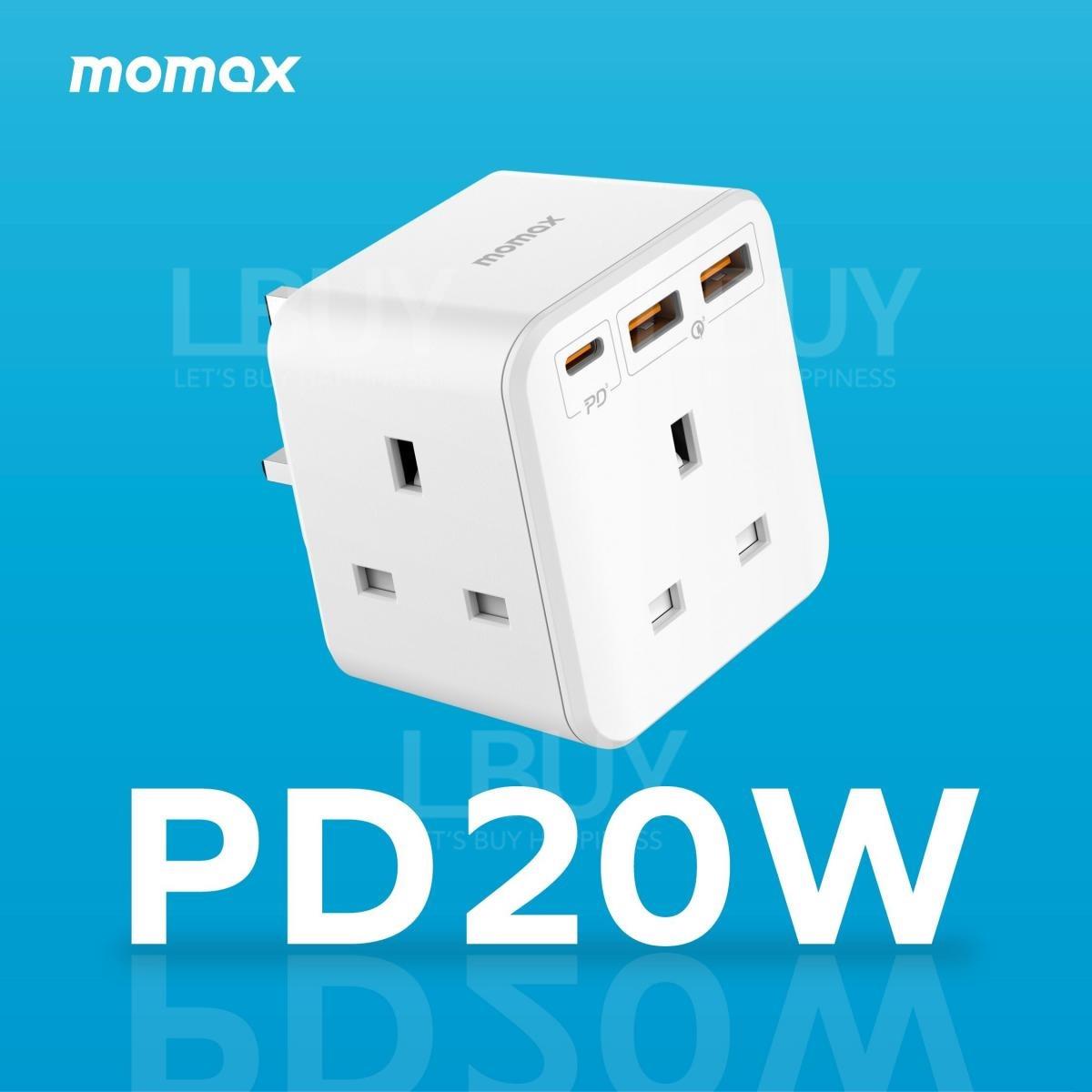 MOMAX ONEPLUG PD20W 3-Outlet Cube Extension Socket With USB US8 White