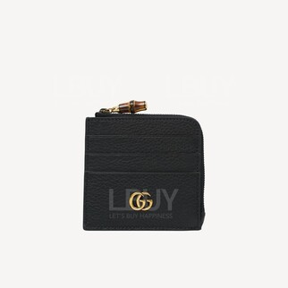Gucci GG Logo 竹节扣皮革拉链卡片套 黑色