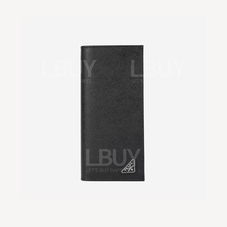 Prada Saffiano 三角形標誌黑色皮革卡槽長型銀包 2MV836