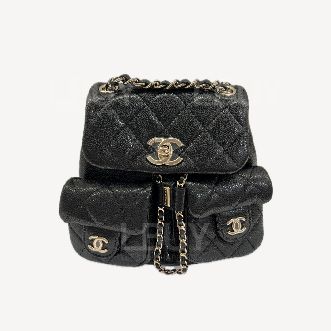 Chanel Duma Backpack 小牛皮金色CC Logo黑色細號背囊背包書包 AS3787
