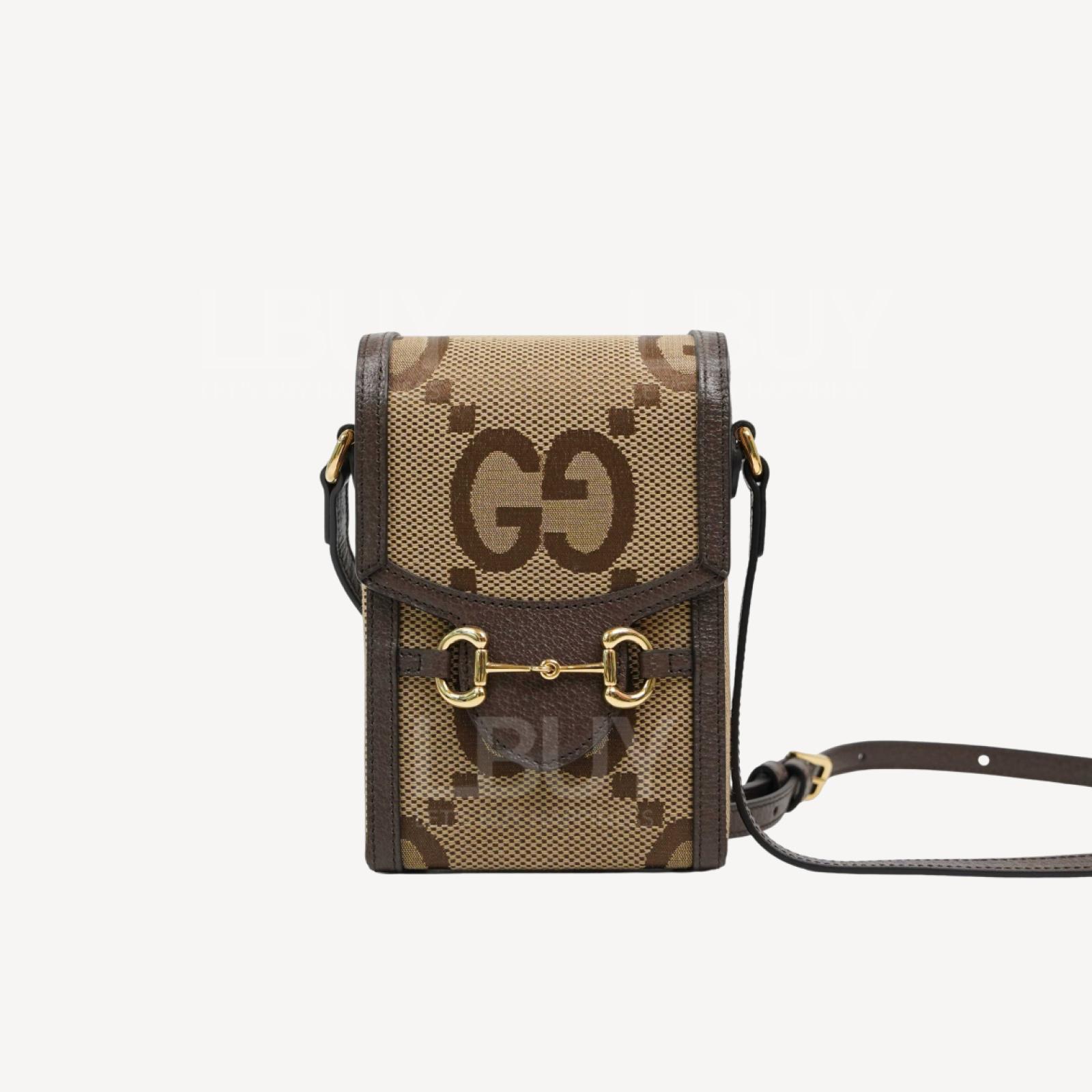 Gucci 馬銜扣 1955 Jumbo GG帆布迷你袋手機袋 駝色及烏木色 625615