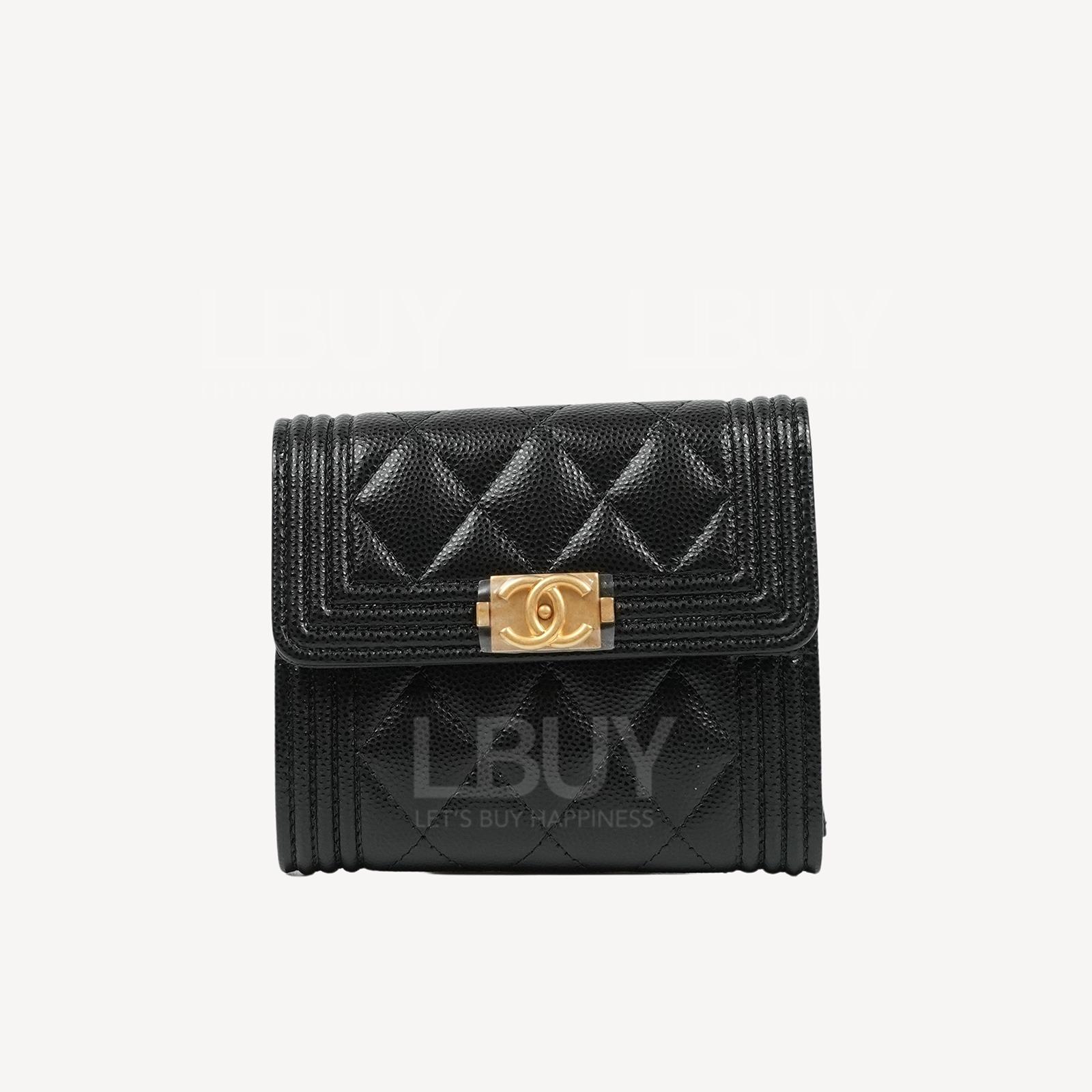 Chanel Boy Small Wallet Black Gold A80734