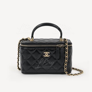 Chanel Black Long Vanity Case with Top Handle and Chain AP2199