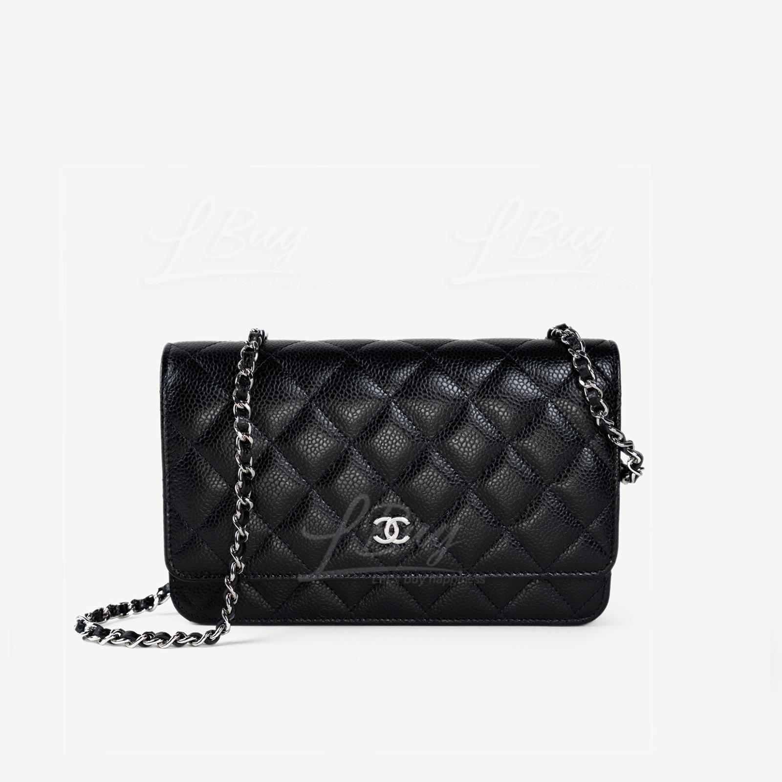 Chanel Grained Calfskin Chain Handbag Black Silver WOC AP0250