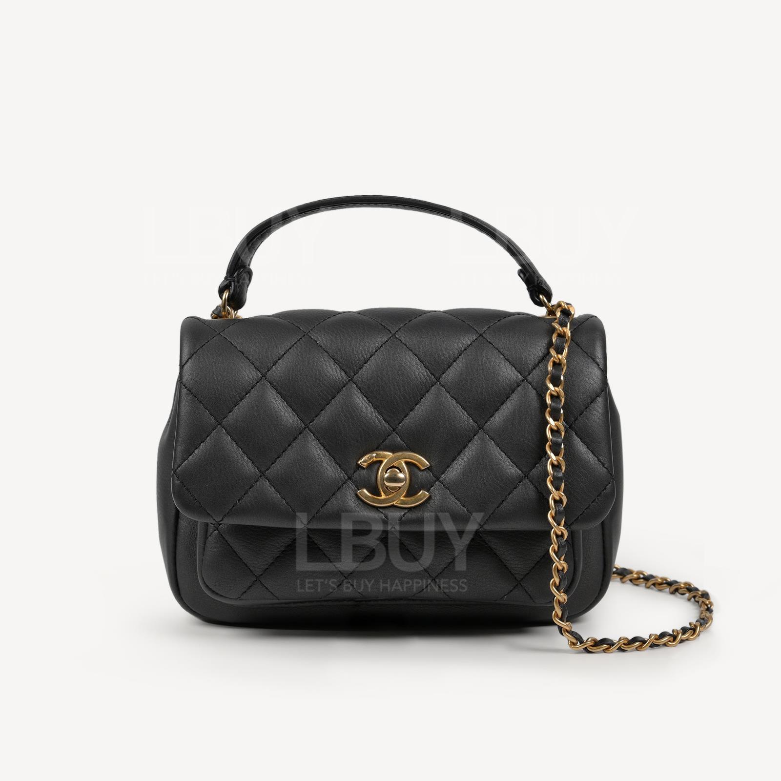 Chanel 木炭黑小牛皮手挽鏈帶垂蓋手袋