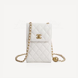 Chanel Phone Holder with Chain in White AP1448