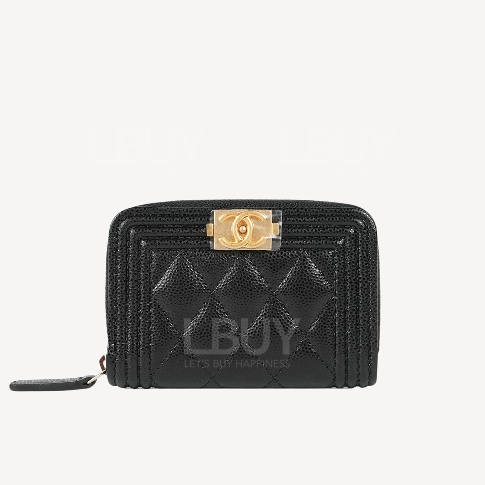 Chanel Boy Gold logo Zipped Coin Purse Black A80602