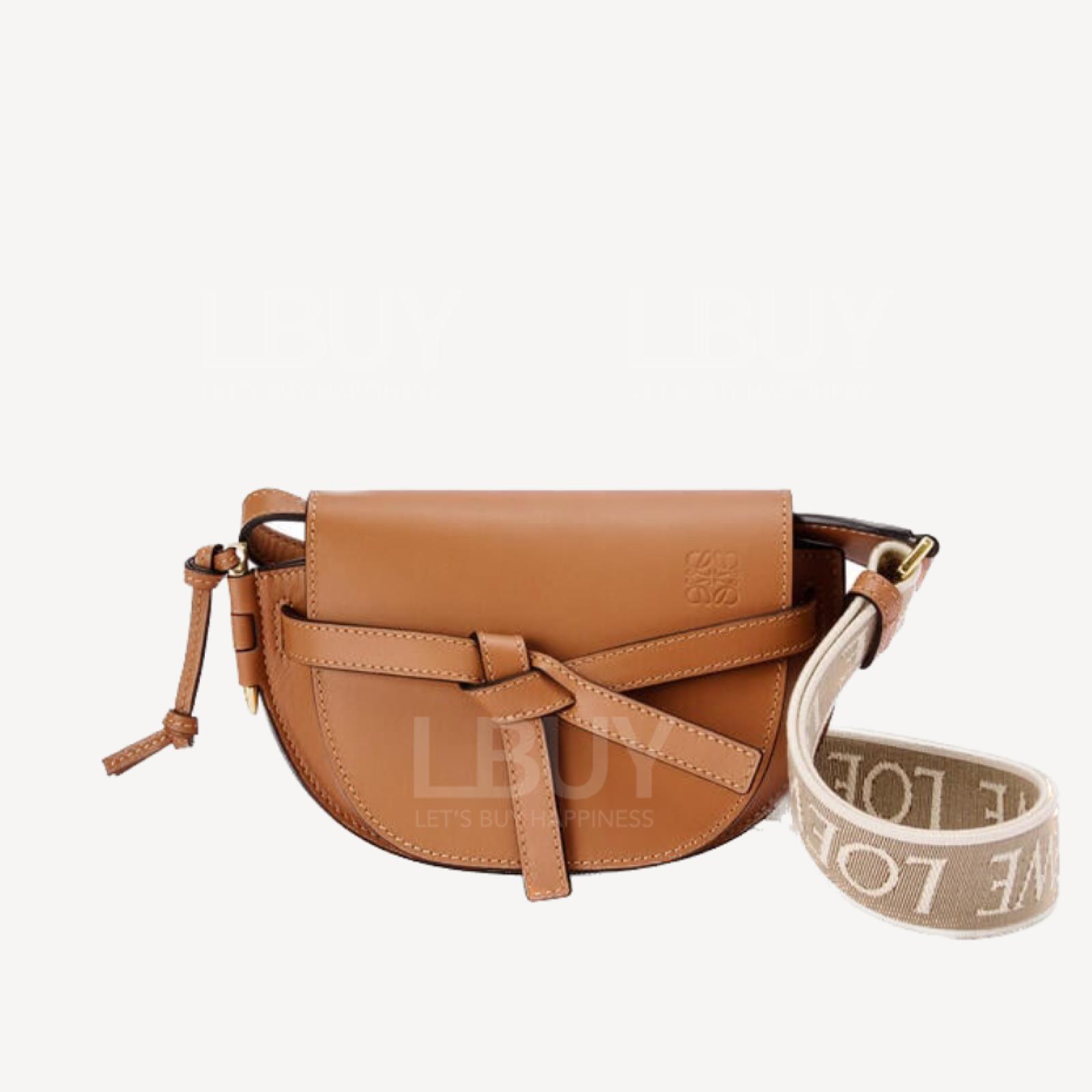 LOEWE Mini Gate Dual bag in soft calfskin and jacquard in tan