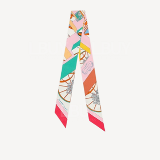 Hermes Springs Springs Twilly 徽章 玫瑰粉 綠色 併色