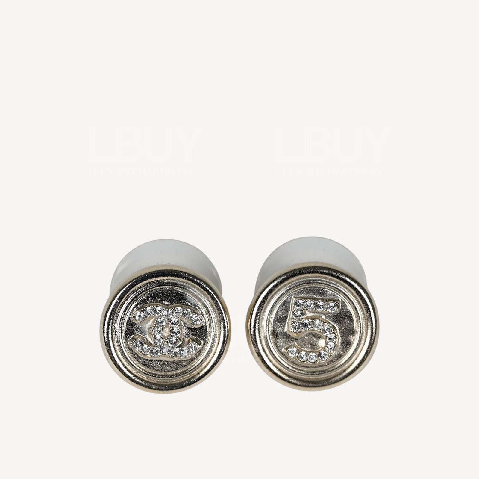 Chanel 金色圓形鈕扣水鑽N°5 CC Logo耳環 AB6222