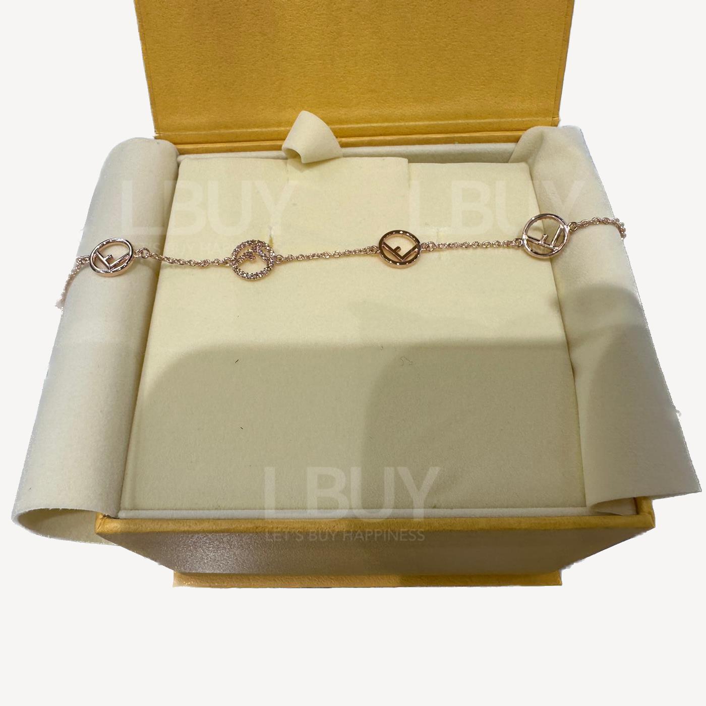 Fendi F Logo 玫瑰金水钻手链