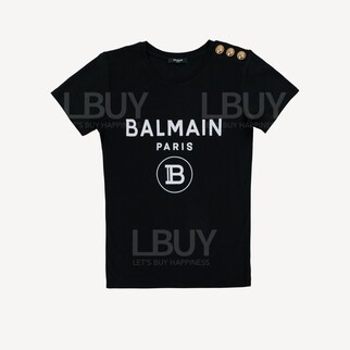 Balmain 白色徽標印紋黑色棉質 T 恤