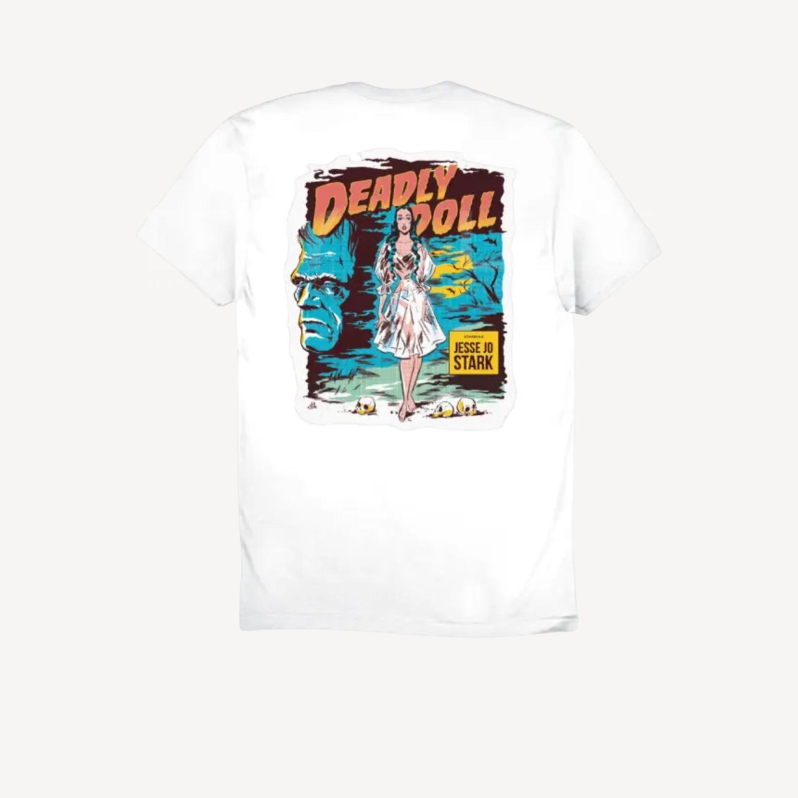 Deadly Doll 白色漫畫女人白色裙印花短袖Tee T-ShirtMade in U.S.A