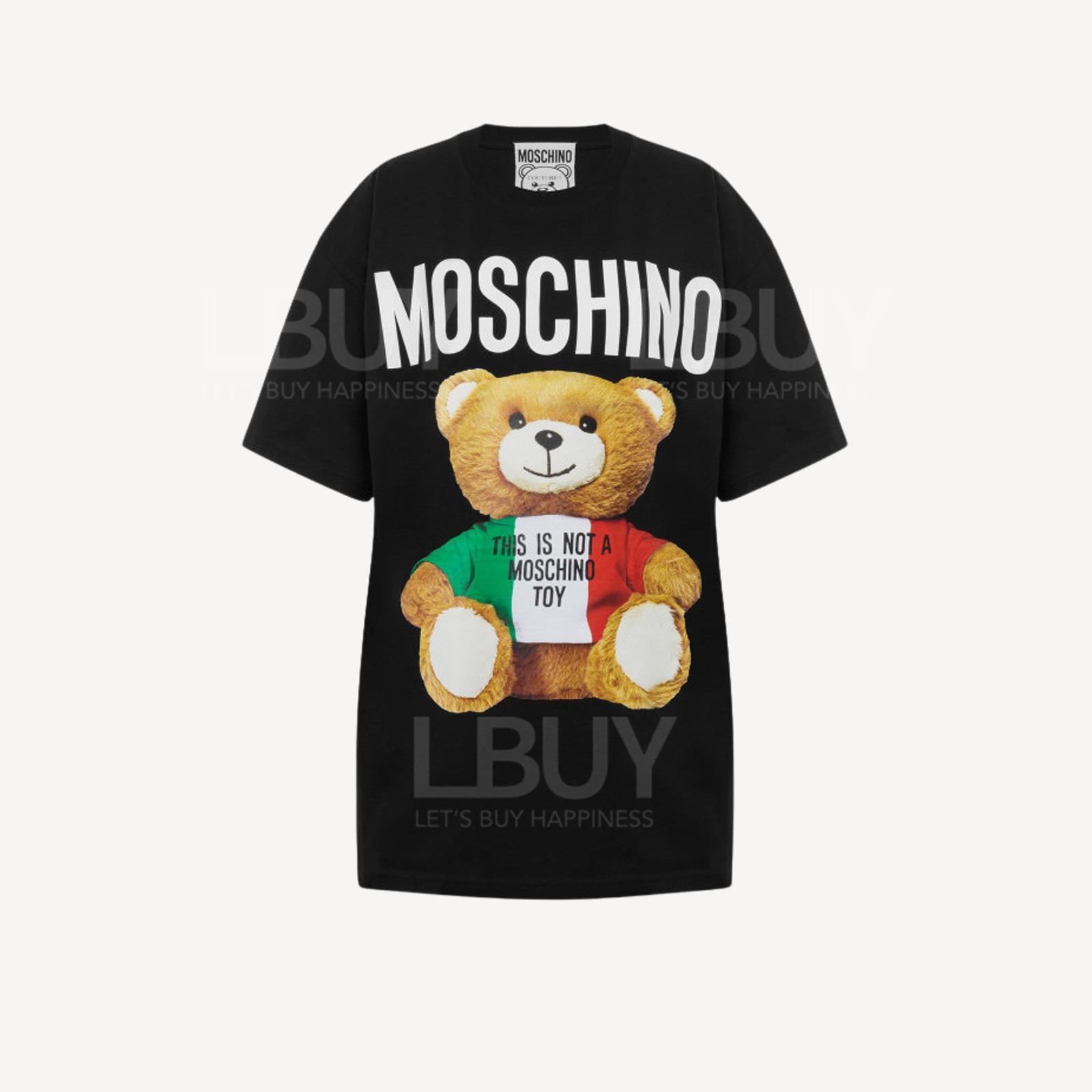 Moschino Couture 意大利國旗泰迪熊Logo 短袖T恤 黑色