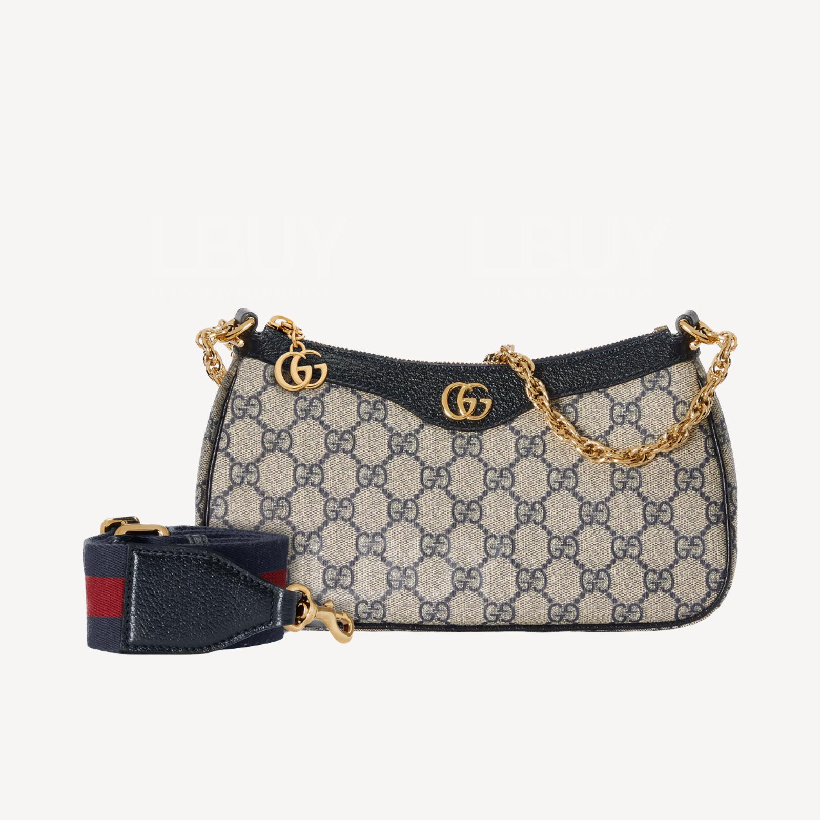 Gucci Ophidia GG Logo Supreme帆布紅藍織帶小型手袋斜孭袋 米色及藍色 735132