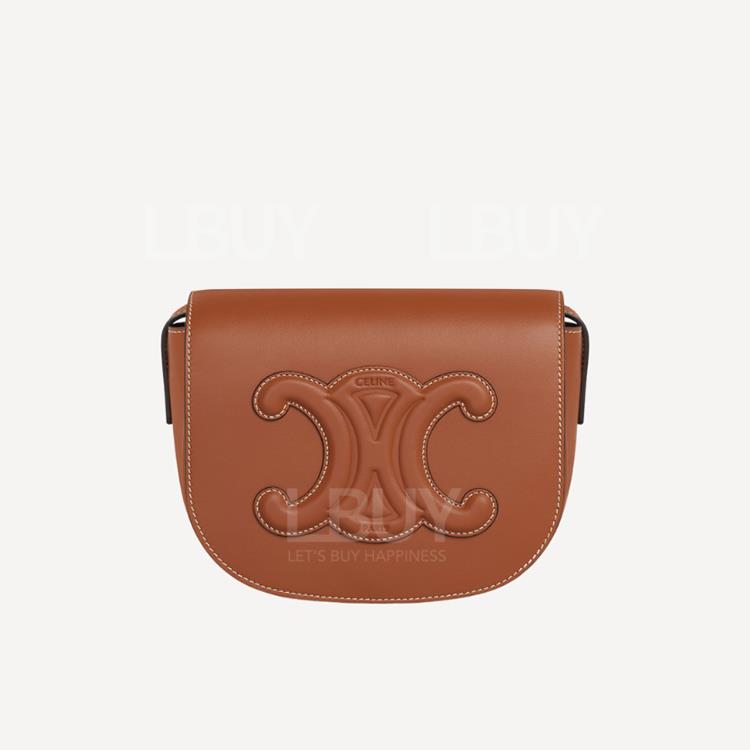 Celine Folco Triomphe 凯旋门Logo亮泽牛皮革手袋 黄褐色