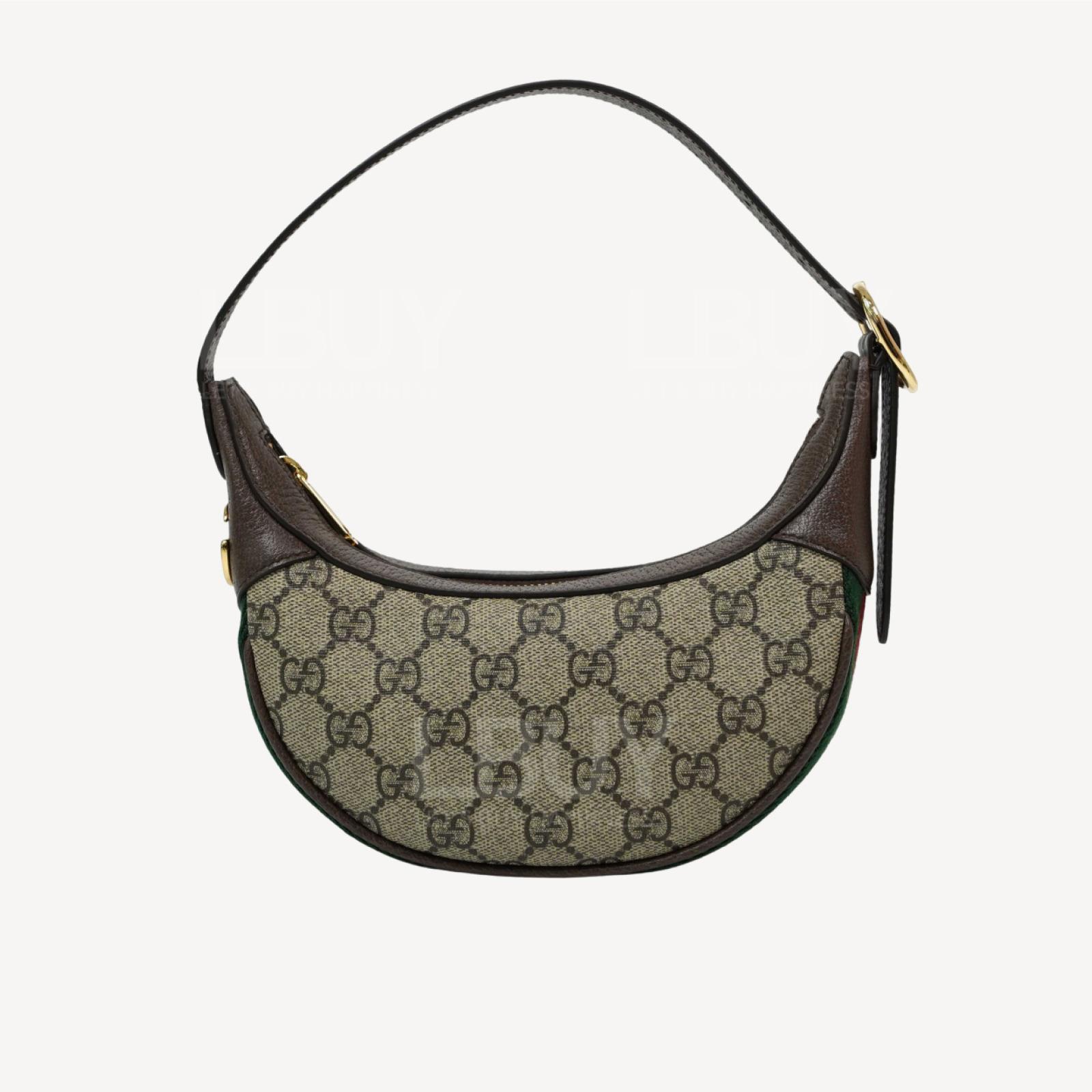 Gucci Ophidia GG Logo Supreme帆布紅綠織帶腋下包 米色及烏木色 ‎658551