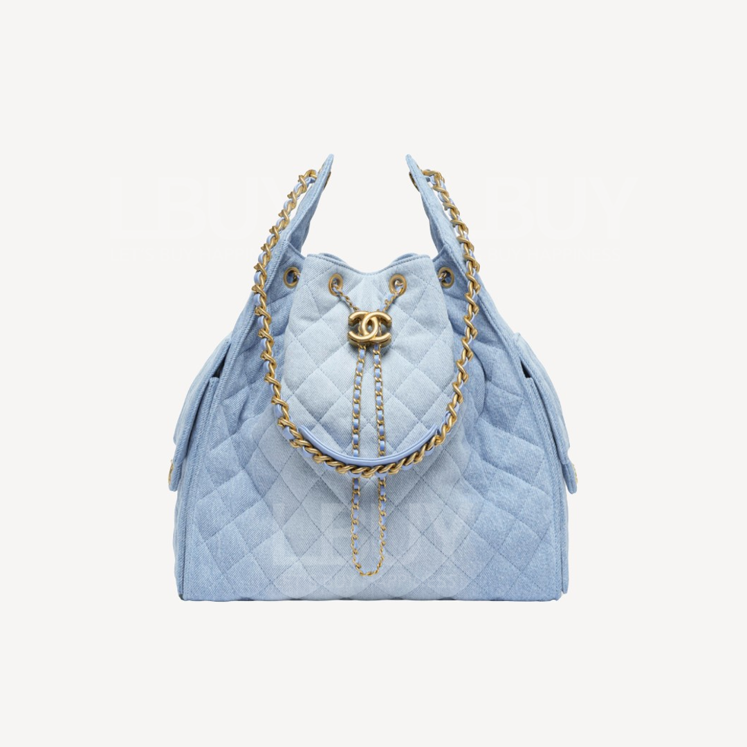 Chanel 25 中型包单肩包 洗水牛仔布蓝色 AS5311