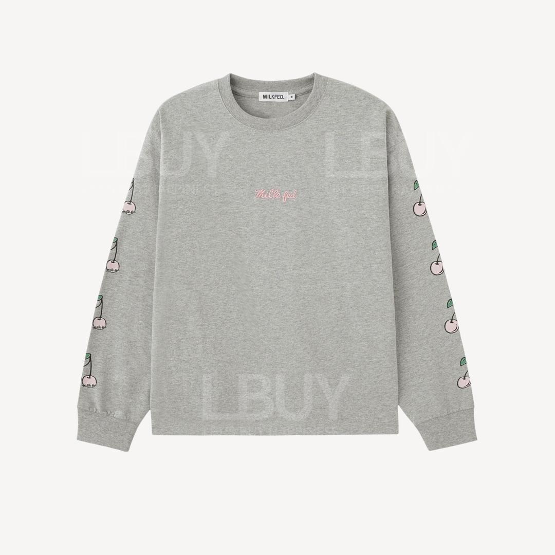 Milkfed Side Cherries 长袖宽版 T-Shirt 灰色