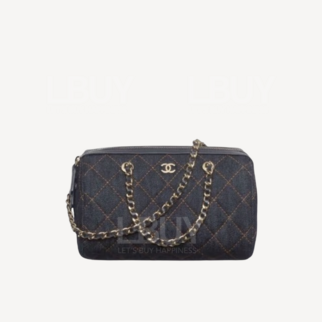 Chanel 深藍色牛仔布圓桶袋 AP4474