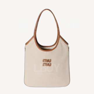 Miu Miu Ivy Hobo 帆布和皮革手袋 自然色 白蘭地色