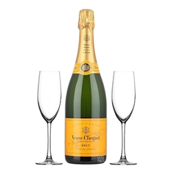 Veuve Clicquot Brut NV (750ml) with 2 Champagne Glasses