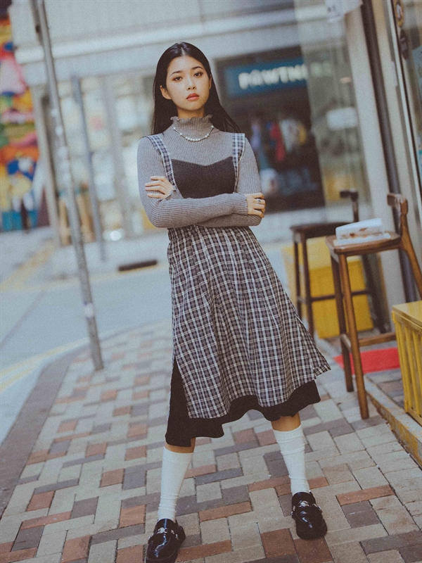 Plaid Layered Skirt with Straps 