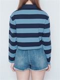  Stripe Polo Collar Sweatshirt