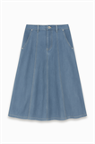 Frayed Hem Contrast Stitched Denim Skirt 