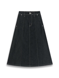 Frayed Hem Contrast Stitched Denim Skirt 