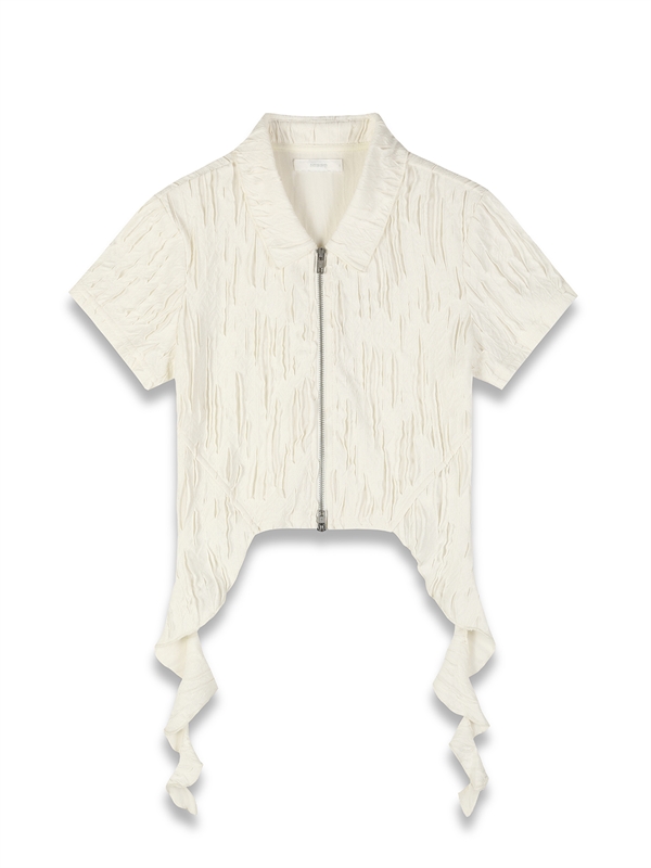 Ruffle Hem Zip Up Shirt