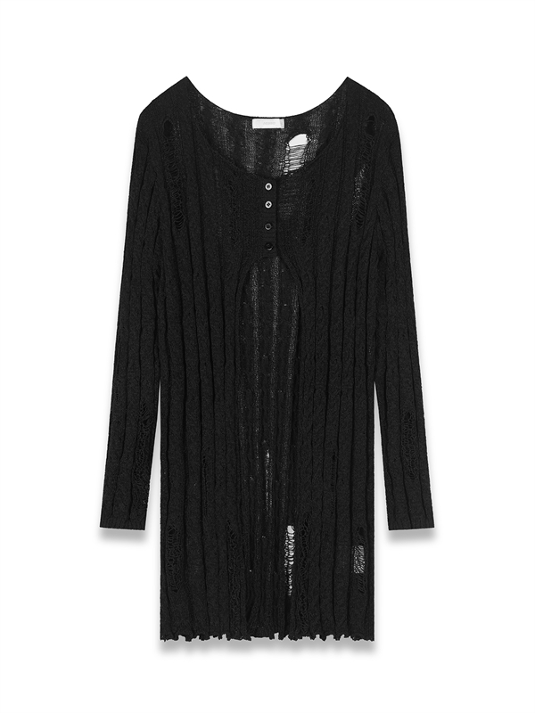Distressed Sweater Long Cardigan