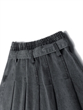  Pleated Denim Skirt With Belt