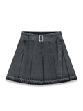 Pleated Denim Skirt With Belt