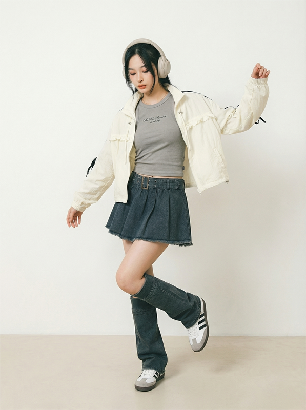 Denim Skirt With Leg Warmers