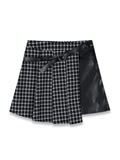  Plaid And Leather Pleated Skirt