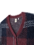  Tartan Pattern Furry Knit Cardigan