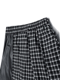  Plaid And Leather Pleated Skirt