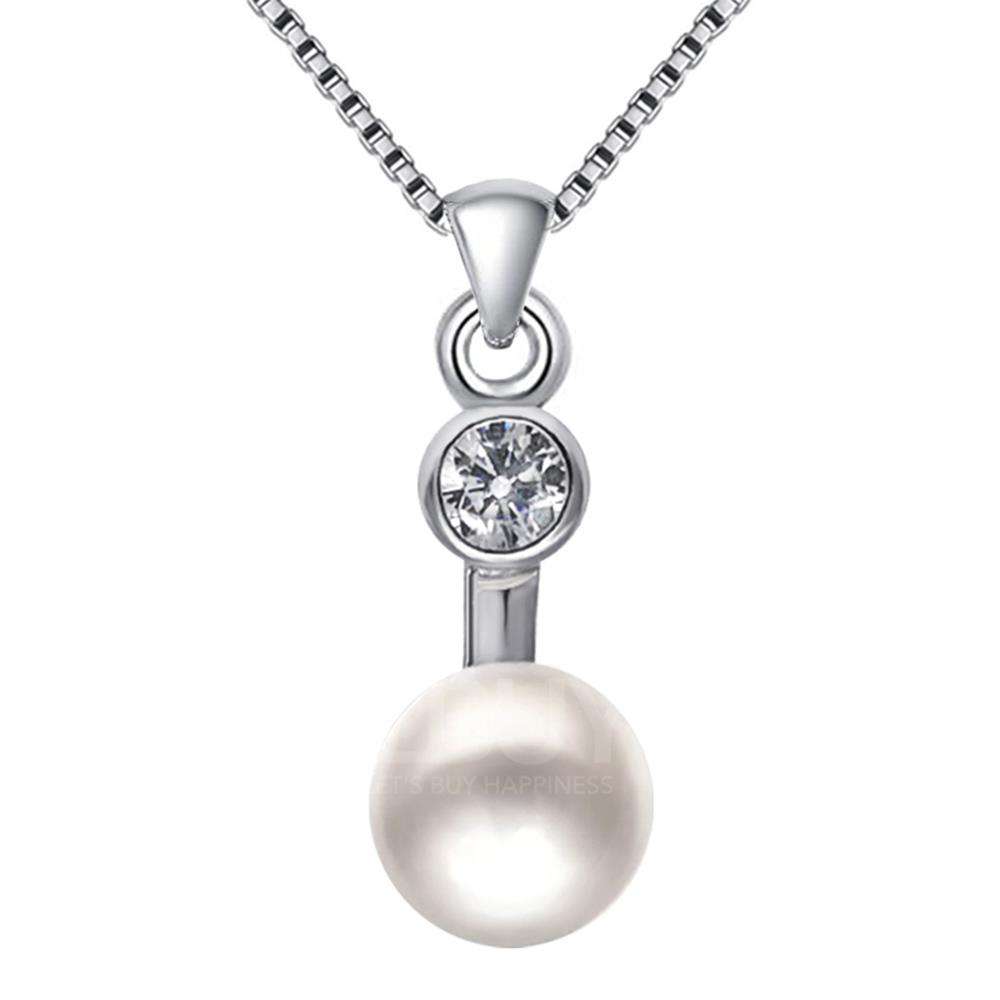 Star Wishes-925 silver mounted cz with Cultured fresh water pearl pendant and Chain